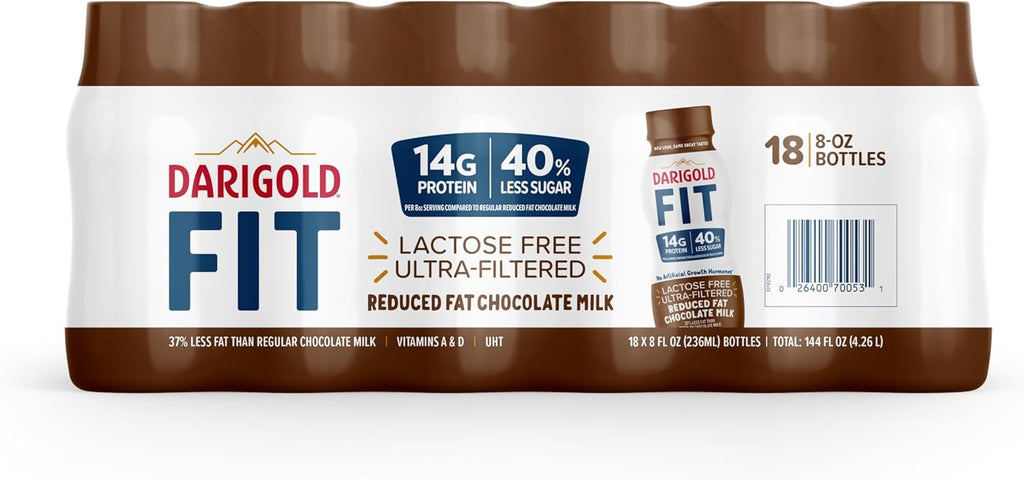 Darigold High Protein Milk 2 Percent - Ultra-Filtered, Low Fat, Lactose Free Chocolate Milk - 14g Protein, 40% Less Sugar - 8oz Bottles, 18 Pack