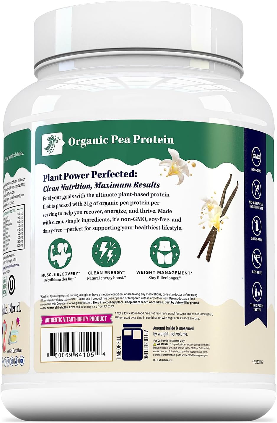 Organic Plant Based Protein for Women Complete Vegan Protein Powder with BCAAs & MCTs Plant-Based 21g, Dairy-Free, Gluten-Free, No Added Sugar, Supports Muscle Recovery (Vanilla Flavored, 30 Servings)