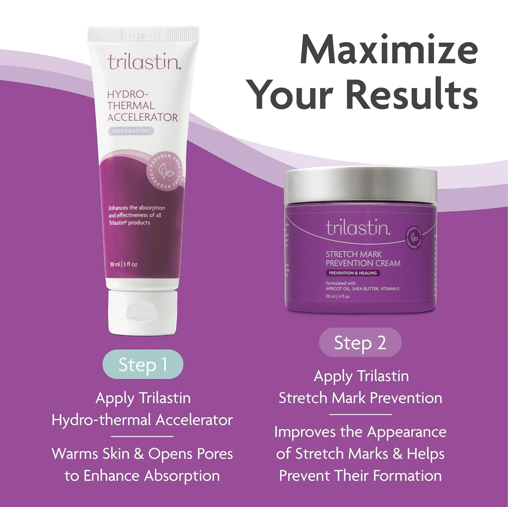 TriLASTIN Hydro-Thermal Accelerator - Moisturizer (3oz / 88ml) | Vitamin-Infused Skin Serum | Pregnancy and Postpartum Skin Care for Stretch Mark Prevention | Hypoallergenic and Paraben-Free Formula