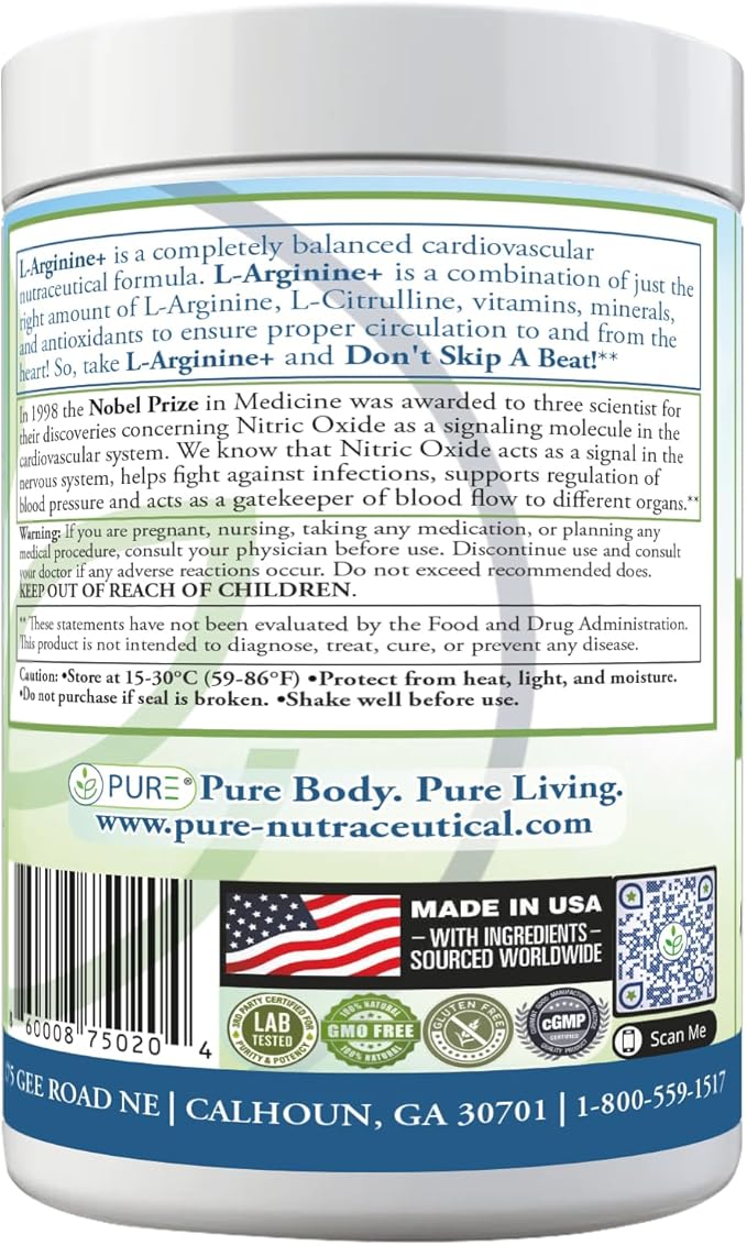PURE Cardio+ Drink Mix, Mixed Berry, L-Arginine 5000mg, L-Citrulline 1000mg, Vitamins B12, C, D3, Beet Root, 30 Servings, 369 Grams (Pack of 1), Premium Wellness Support, Nitric Oxide, Cardio