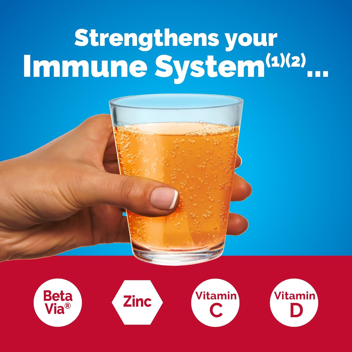 Emergen-C Immune+ Triple Action Immune Support Powder, BetaVia (R), 1000mg Vitamin C, B Vitamins, Vitamin D and Antioxidants, Super Orange – 50 Count