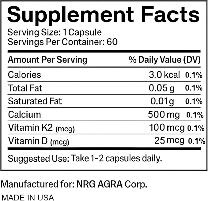 VitaBone Plant-Based Calcium with Vitamin D3 & K2 — Supports Strong Bones & Mobility — Vegan, Non-GMO, Gluten-Free Supplement — 60 Capsules