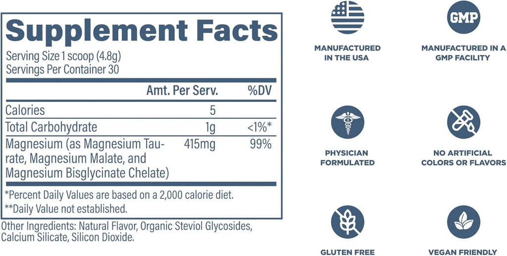 Revive MD Magnesium Powder Supplement - Magnesium Carbonate & Taurate Powder Drink Supports Healthy Bones, Muscles, & Nerves - Vegan-Friendly, Gluten-Free & Soy-Free (Raspberry Lemonade, 30 Servings)