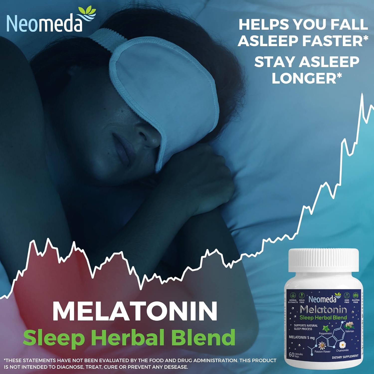 Melatonin Sleep Herbal Blend - Natural Sleep Support for Restful Nights with Melatonin 5mg & Calming Herbs - Drug-Free Dietary Supplement, 60 Capsules, 60-Day Supply