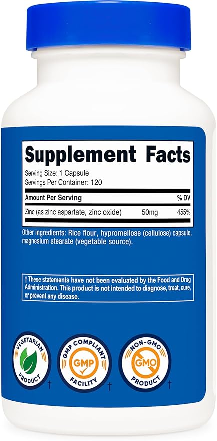 Nutricost Zinc Chelate 50mg, 120 Vegetarian Capsules - Gluten Free and Non-GMO