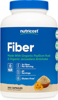 Nutricost Fiber Capsules with Prebiotic Fiber Supplement 300 Capsules - Made with Organic Psyllium Husk & Organic Jerusalem Artichoke, 60 Servings, Gluten Free, 3 G Per Serving