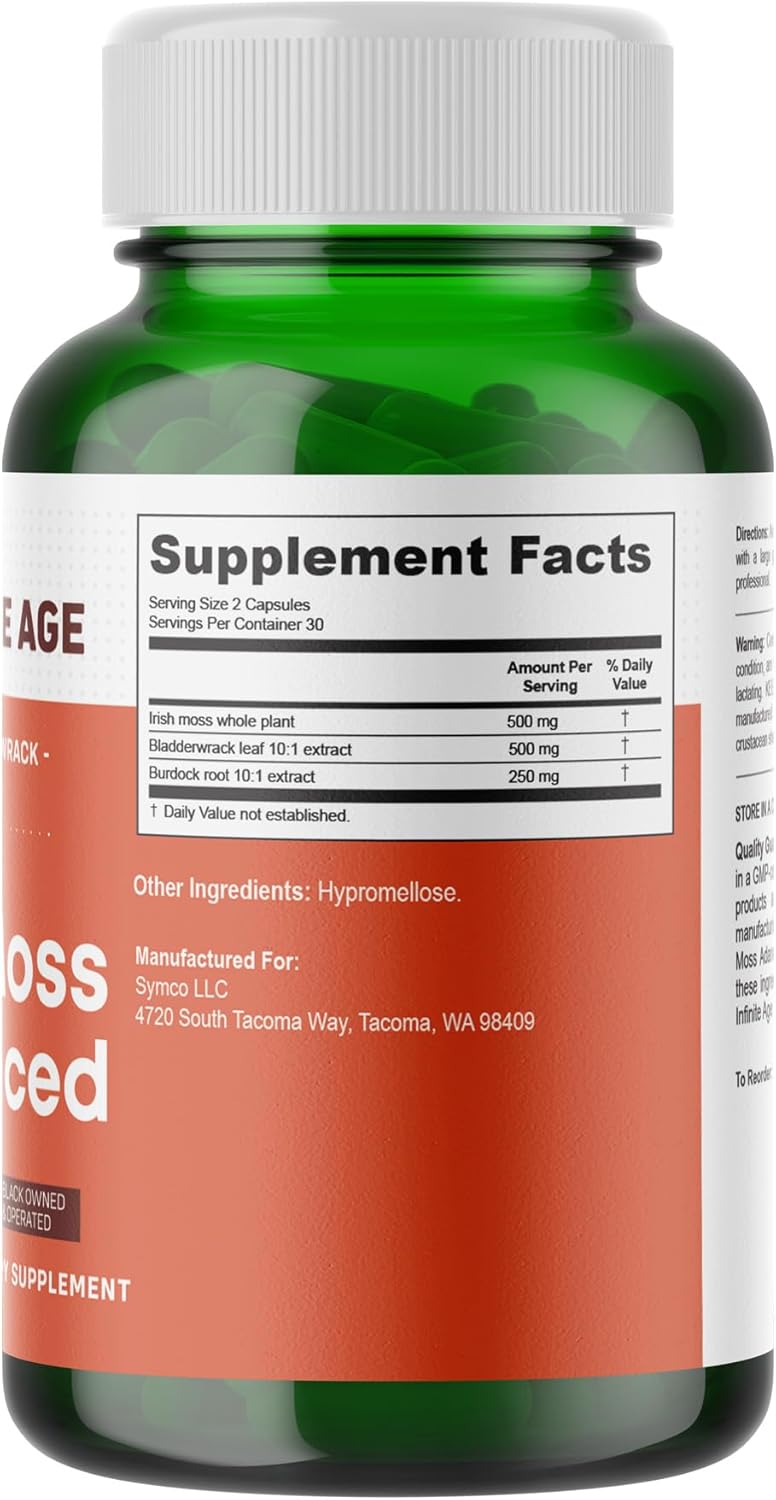 Infinite Age 3 Pack of 1250mg Sea Moss Advanced Superfood Capsules, 180 Count - High-Potency, Vegan, Made in The USA - Irish Seamoss, Bladderwrack, Burdock Root - Overall Health, Immunity Support