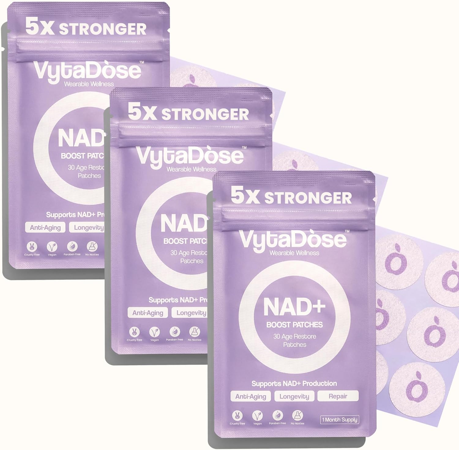 NAD+ Boost Patches | Wellness & Cellular Support | 5X Stronger Formula | NMNH, Resveratrol, Hyaluronic Acid, Vitamin C, & Coq10 l Premium 8-Hour Time-Release Patch | 3 Pack