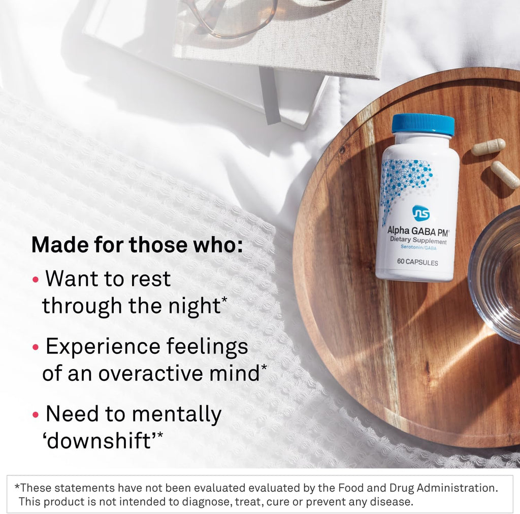 NeuroScience GABA PM Calm Sleep Aid for Adults - 400mg L Theanine Supplement with 5 HTP for Brain Support & Magnesium for Sleep - Soothe an Overactive Mind & Racing Thoughts (60 Capsules)