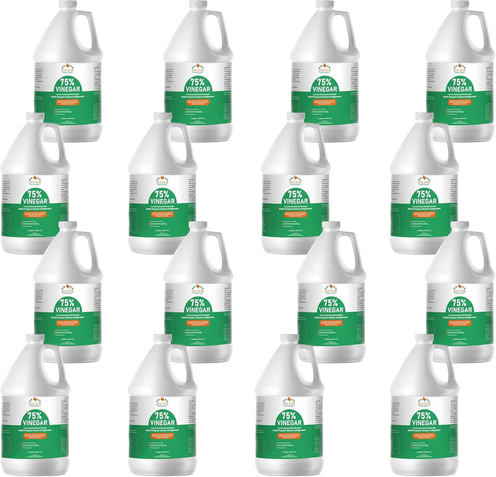 FIVE STAR MATERIALS RESOURCES 75% Vinegar Concentrated | White Vinegar for Cleaning and Garden | Home, and Outdoor Pure | Max Performance 18X Power | with Instructions 16 Gallons (2048 fl oz)