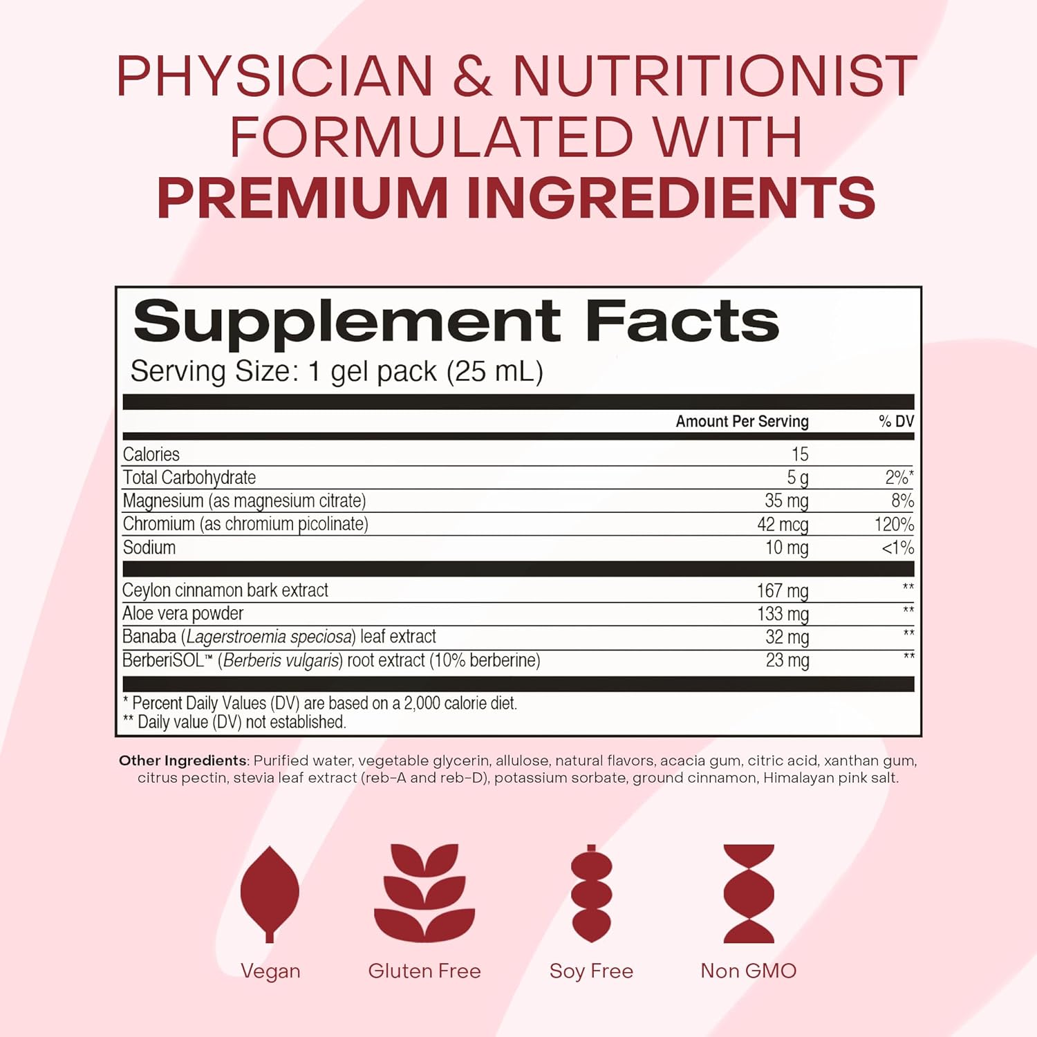 HealthyCell Glucose Support Supplement to Support Balanced Blood Sugar - Berberine, Cinnamon & Chromium for Healthy Insulin Function & Proper Glucose Metabolism - 30 Gel Packs, Apple Cinnamon Flavored