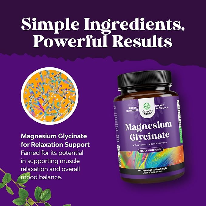 Pure Magnesium Glycinate Supplement 400mg Per Serving - Vegan High Absorption Chelated Magnesium Capsules for Women & Men with Elemental 400mg for Mood Sleep and Relaxation Support - 240 Count