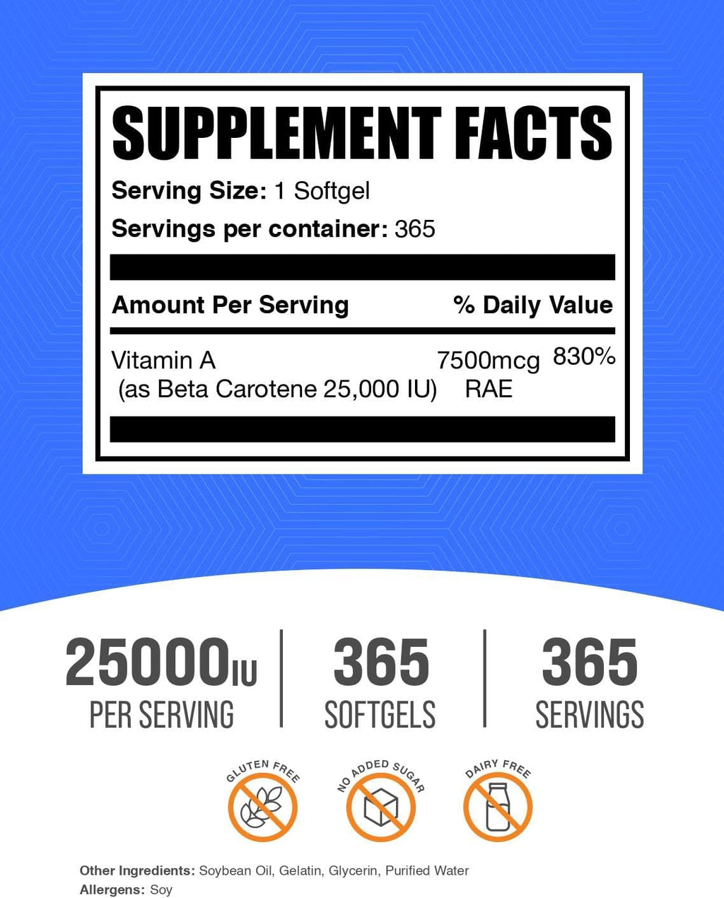 BulkSupplements.com Beta Carotene 25000 IU Softgels - Vitamin A Supplement, Beta Carotene Supplements - for Eye Support, Gluten Free, 1 Softgel per Serving, 365 Count (Pack of 1)