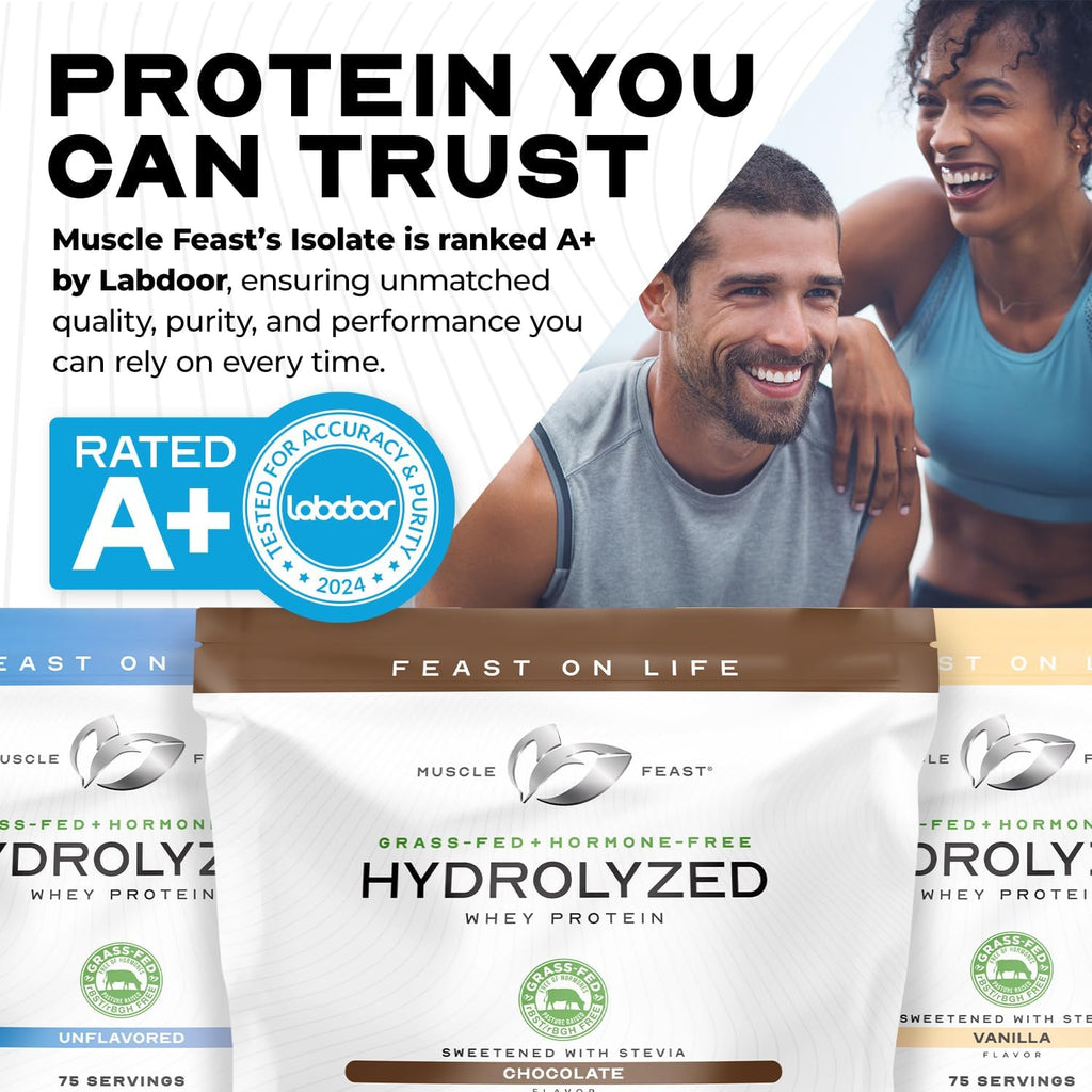 Muscle Feast Hydrolyzed Whey Protein Powder, Grass Fed and All Natural Hormone-Free, Hydro Whey Powder for Men and Women, Gluten Free, Non-GMO, Delicious Hydrolyzed Protein Powder, Vanilla, 2lb