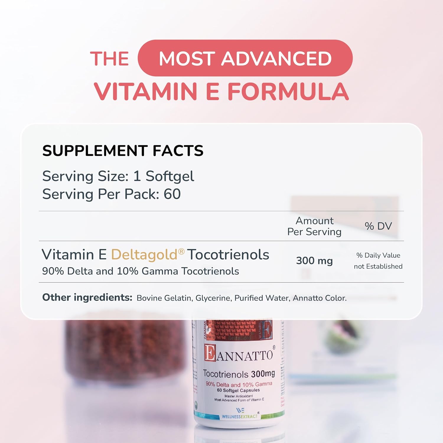Eannatto Tocotrienols Vitamin E Supplements Tocopherol Free, Supports Immune Health, Non-GMO, Gluten Free & Antioxidant (300MG 60 Softgels)