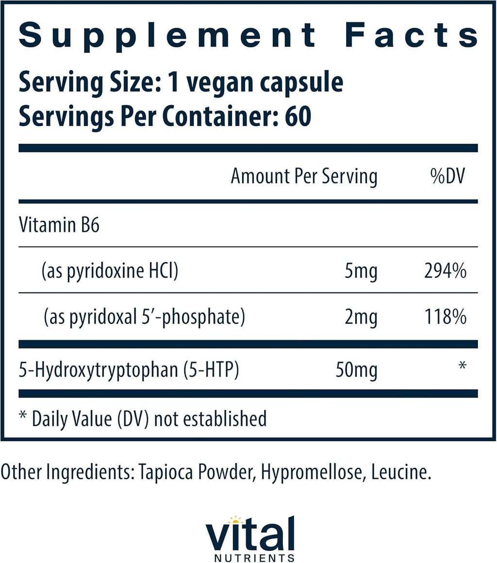 Vital Nutrients 5-HTP 50mg (5-hydroxytryptophan) | Vegan Serotonin Support Supplement* | Sleep and Stress Support | 5HTP and Vitamin B6 | Gluten, Dairy, Soy Free | Non-GMO | 60 Capsules