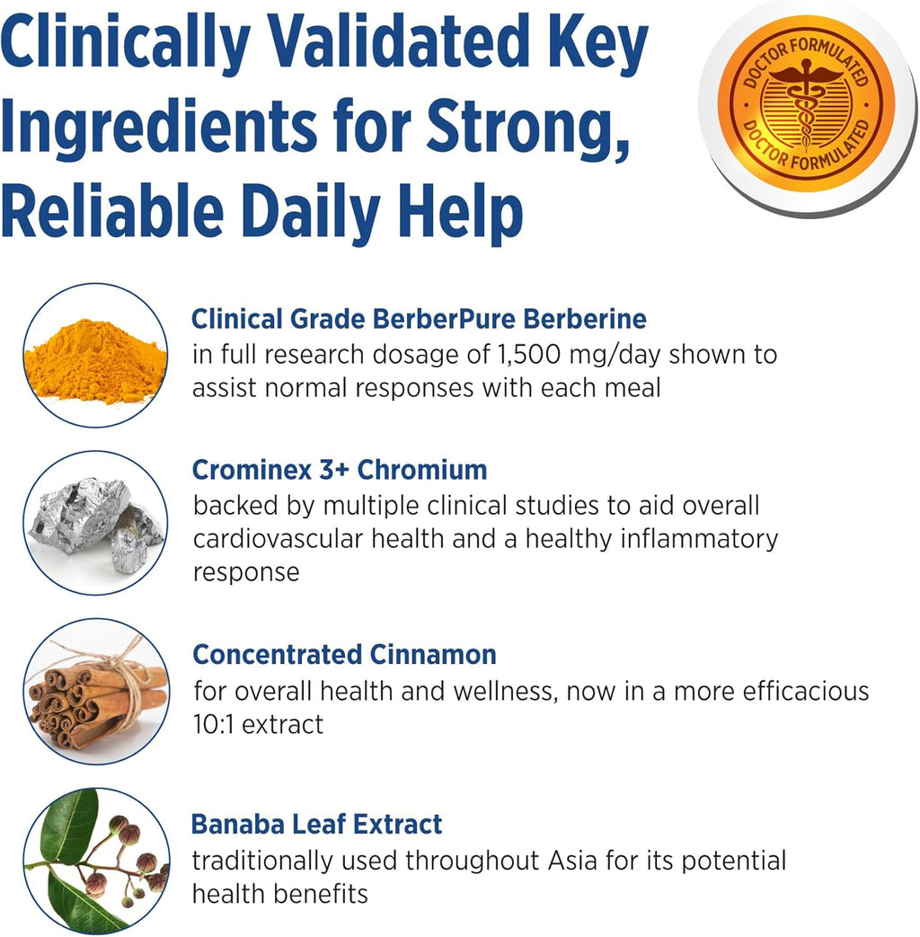 DOCTORS' PREFERRED GlucoGold with Berberine, Concentrated Cinnamon, Chromium, Banaba Leaf Extract | 180 Tablets