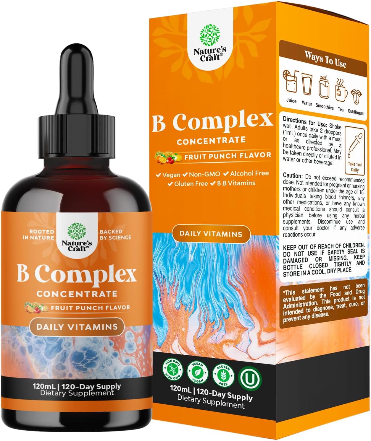 Vegan Vitamin B Complex Liquid - 9-in-1 Liquid B Complex Vitamins for Women & Men with B1 B2 B3 B5 B6 B7 Folate Methyl B12 Plus Vitamin C - Super Concentrated Non GMO & Naturally Flavored (120svg)