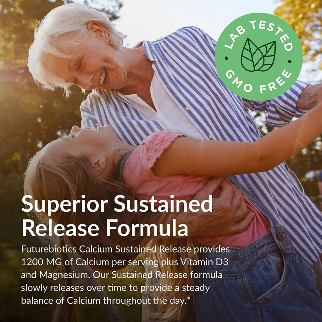 Futurebiotics Calcium 1200 MG Per Serving Sustained Release with Vitamin D3 1000 IU Per Serving Non-GMO, 180 Vegetarian Tablets