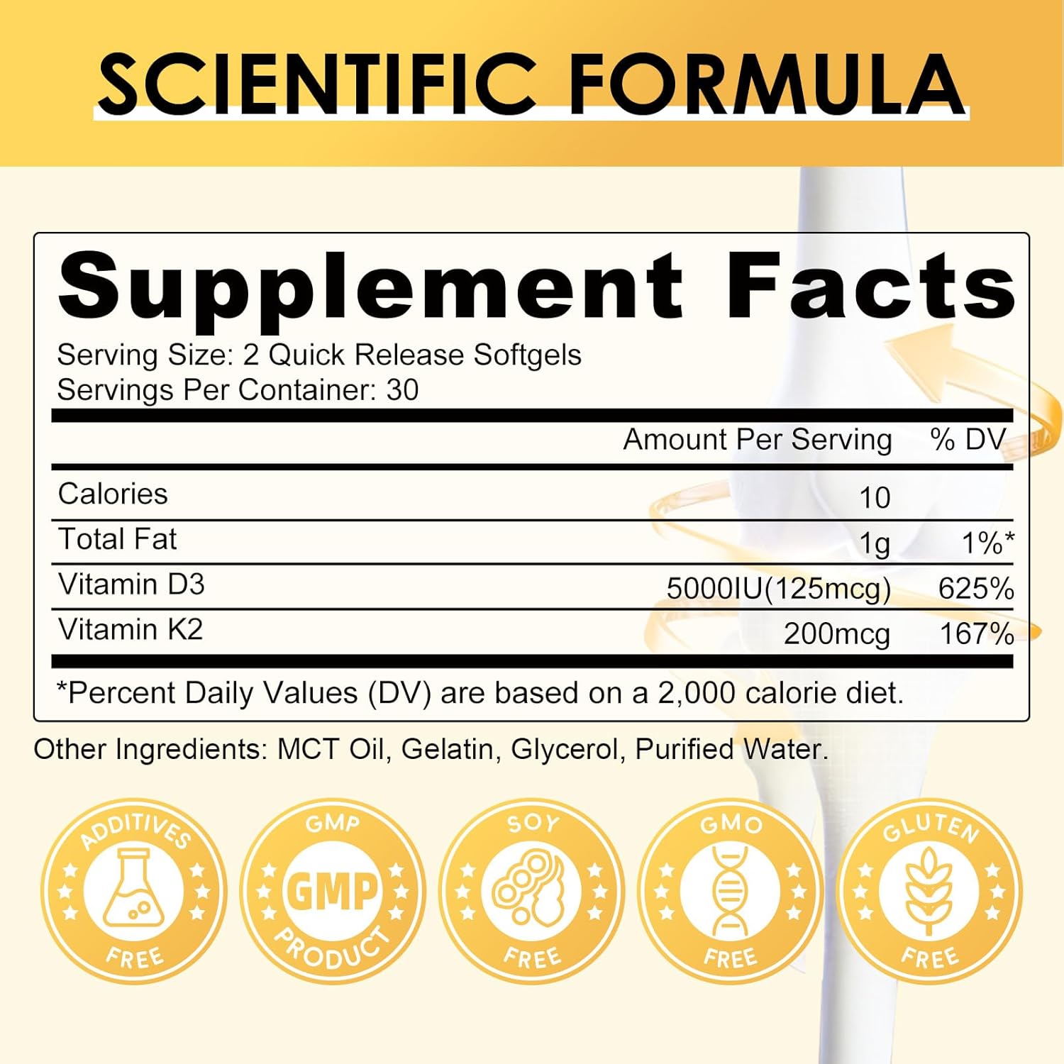 Vitamin D3 K2 Supplement with Vitamin D3 5000 IU, 200 mcg Vitamin K2 MK-7 & Natural Coconut Oil, Plant Based 2-1 Formula for Bone, Teeth, Muscle and Immune Health Support (60 Count (Pack of 1))