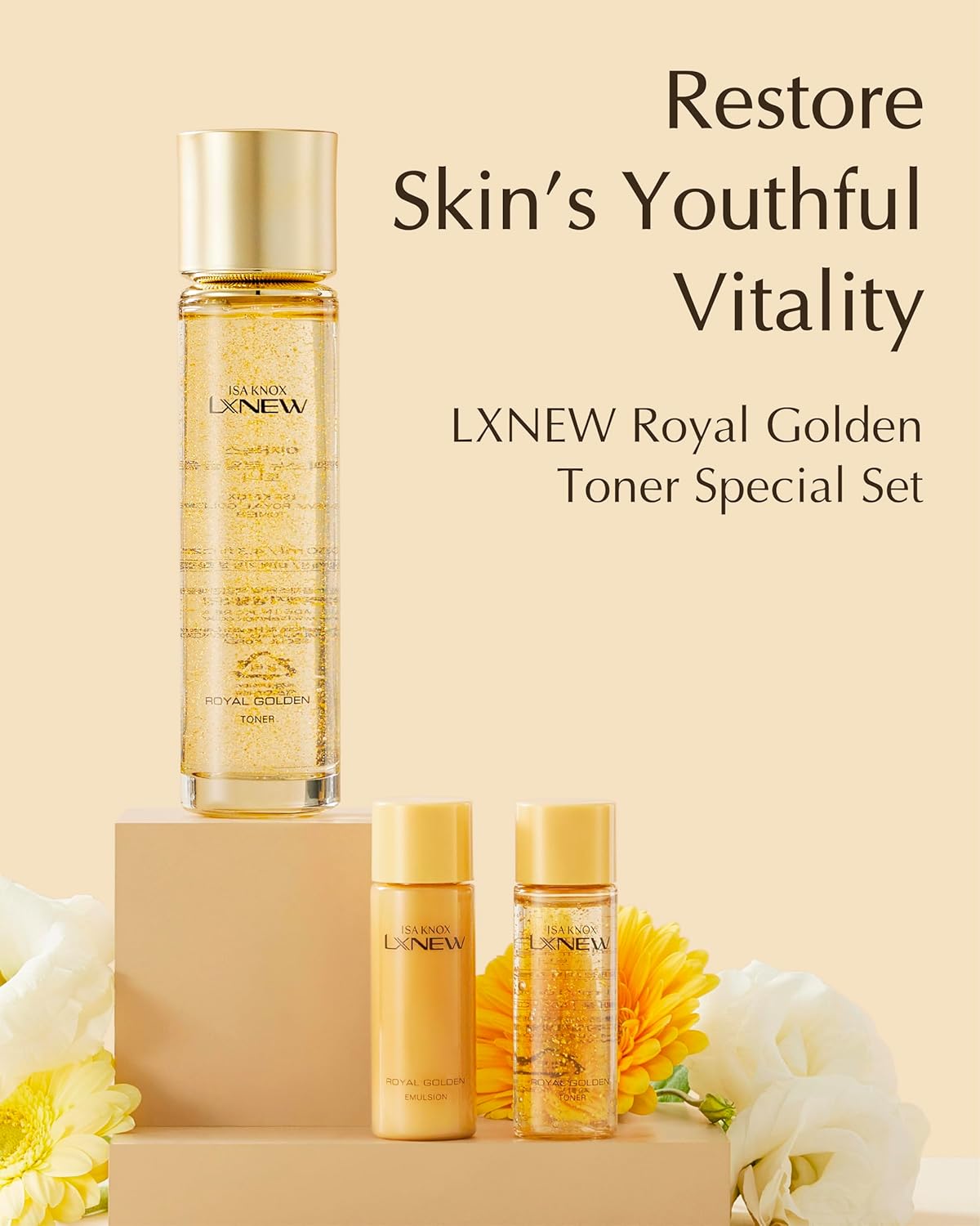 ISA KNOX LXNEW Royal Golden Toner Set (6.5fl oz) - Luxury Gift Set for Ultimate Facial Care for Rejuvenation and Youthful skin by LG Beauty. Royal Peptides & Jelly, Niacinamide, Propolis.