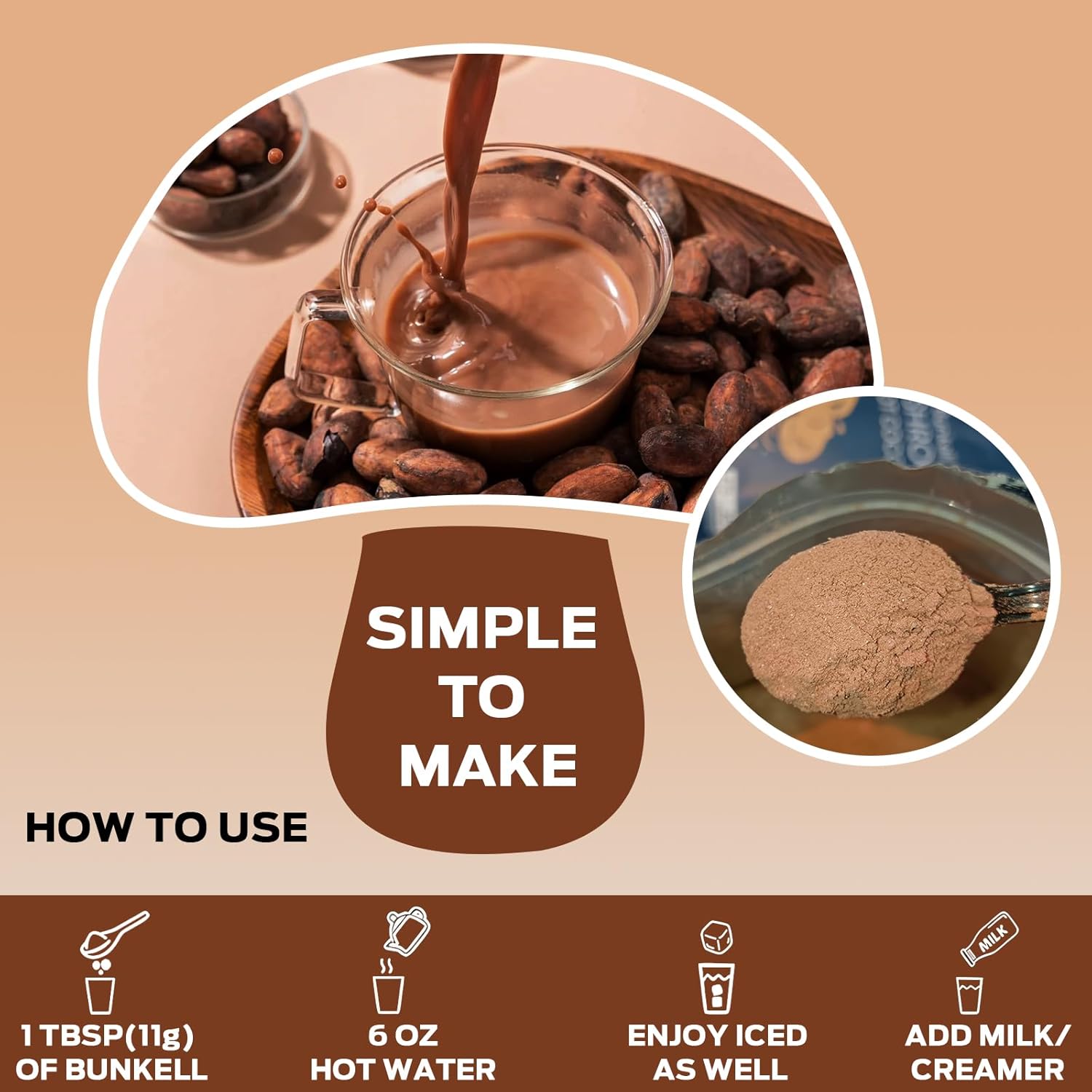 Mushroom Hot Cocoa, Adaptogenic Mushroom with Reishi, L-Theanine, Chicory, Melatonin & Glycine, Melatonin, Sleep Hot Cocoa Supplement for Sleep and Stress Support, 25 Servings 1 Pack