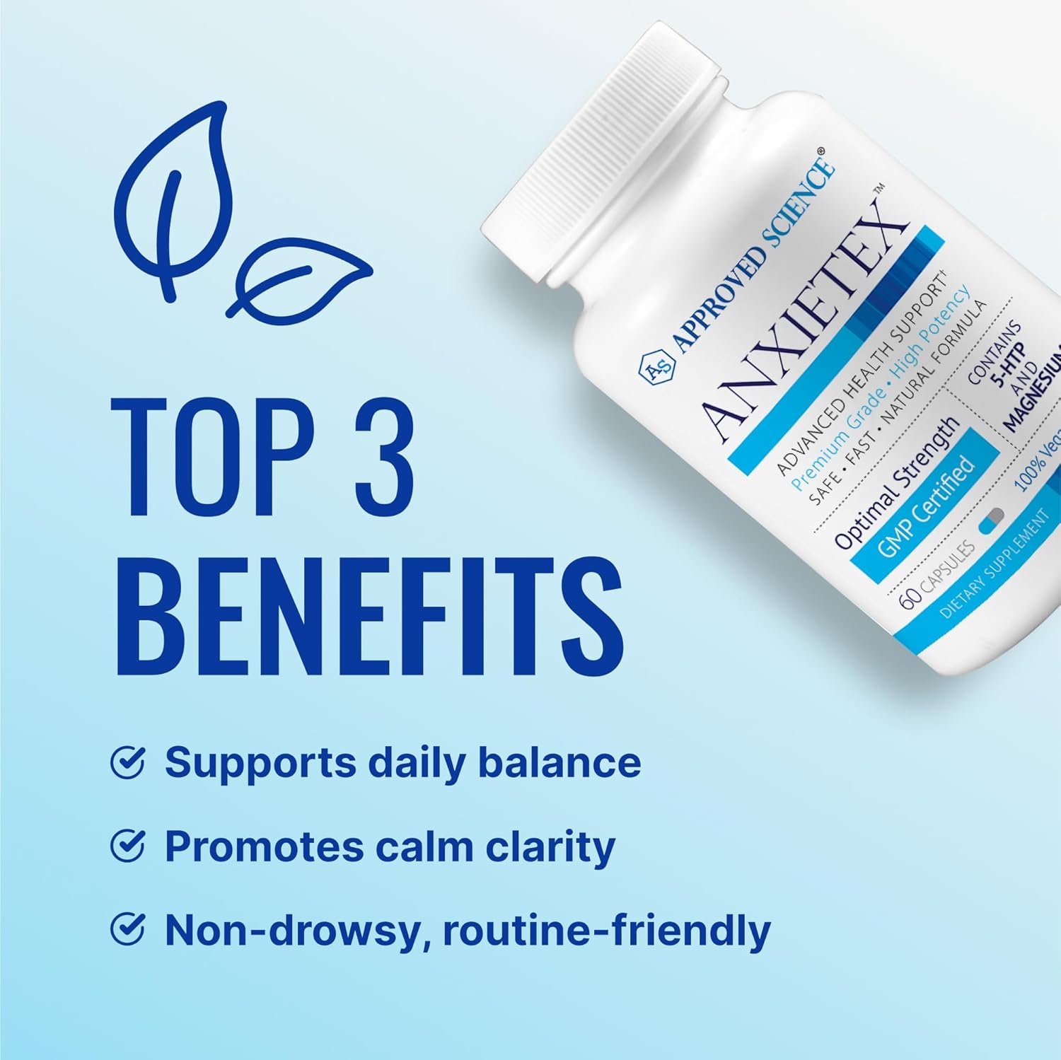Approved Science Anxietex - Calm and Relaxation - L-Theanine and Magnesium - 60 Capsules - Vegan Friendly - 1 Month Supply