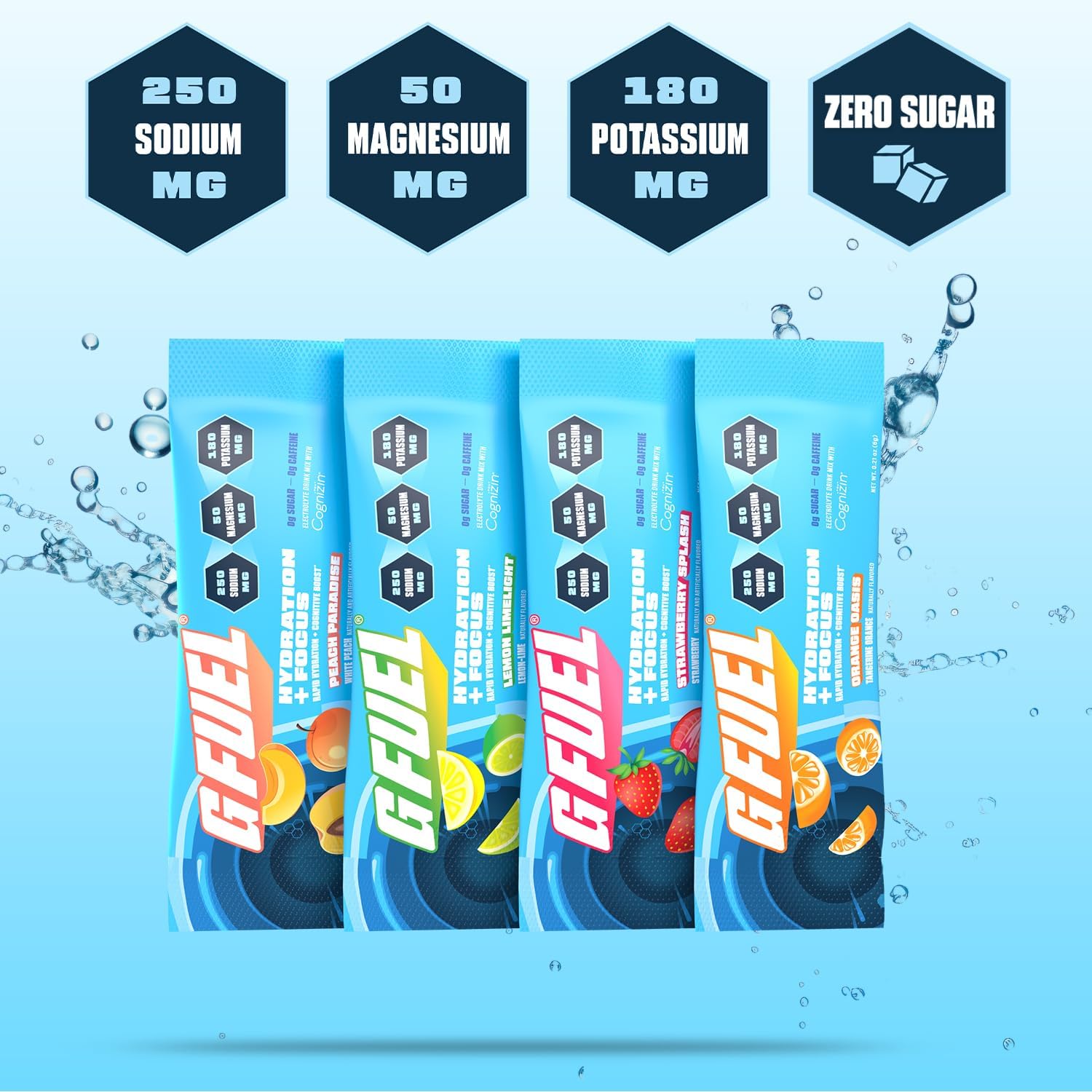 G Fuel Electrolytes Powder for Instant Hydration and Focus | Sugar Free Electrolytes Variety Pack of Lemon, Orange, Peach, Strawberry, Nootropic Drink Mixes to Sharpen Mental Focus, 12 Servings