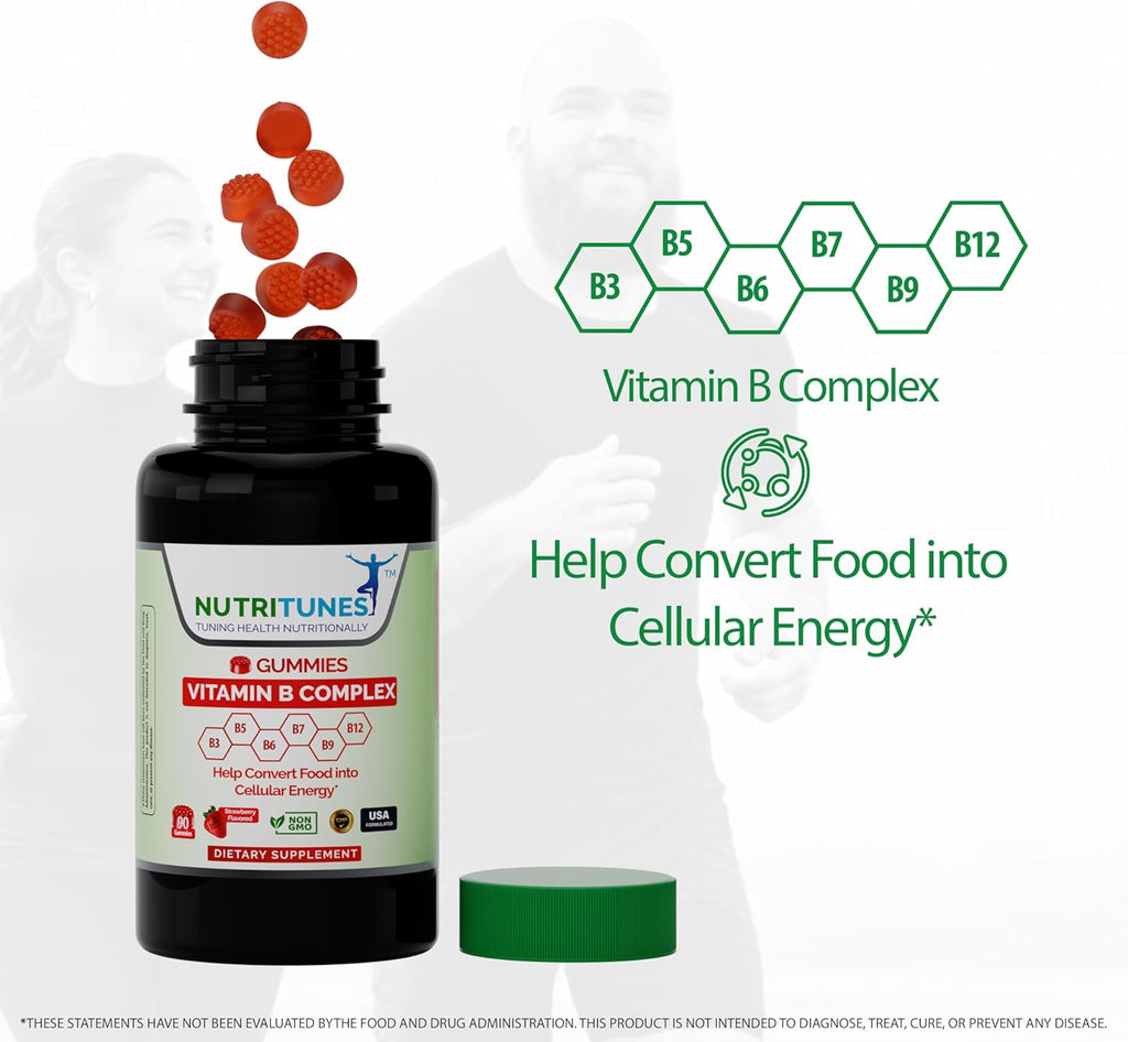 Vitamin B Complex Gummies–High Potency B Complex Vitamins Gummies with Methyl B12, Folate, Biotin & Vitamin C – Non-GMO, Vegan, Gluten-Free – 90 Gummies – Made in USA