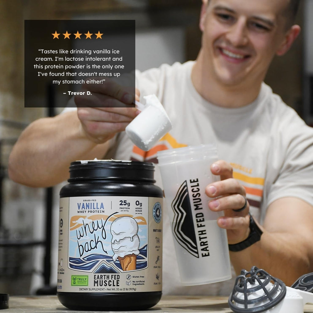 Earth Fed Muscle Whey Back Irish Grass Fed Whey Protein Isolate - NSF-Certified. No Artificial Ingredients, Soy Free, Gluten Free, Non-GMO and Hormone Free (2 Pound, 29 Servings, Vanilla)