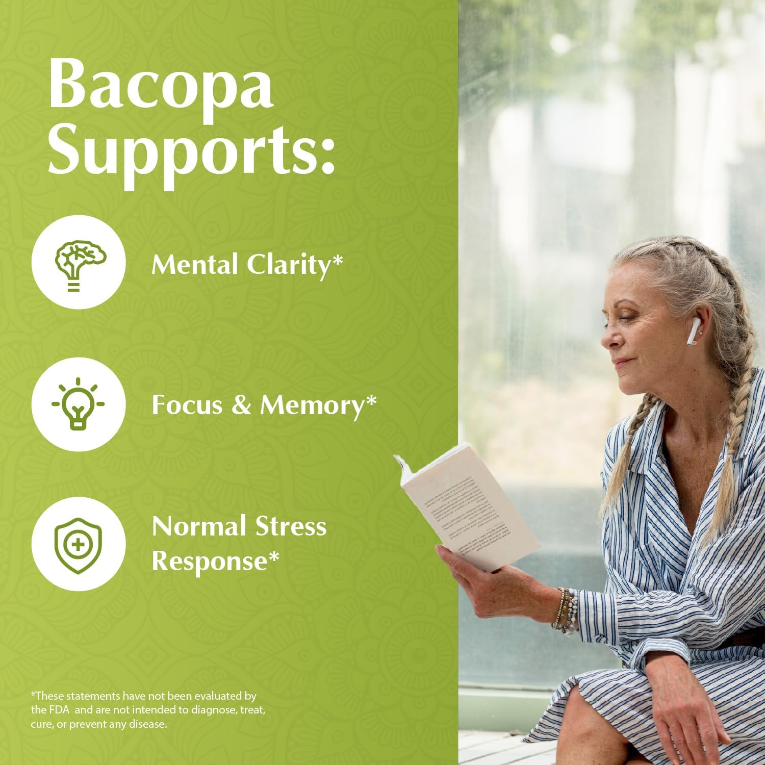 Jiva Botanicals Bacopa Monnieri Supplement Pure 1000mg per Serving - High Potency Bacopa Monnieri (Brahmi) & Extract for Normal Brain, Focus, & Memory Support - Ayurvedic Herbs - 60 Capsules