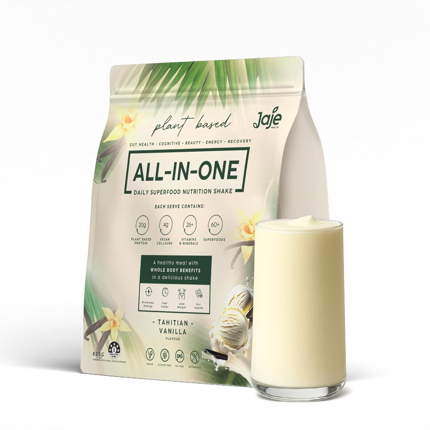 ALL-IN-ONE Superfood Shake | 60+ Superfoods - 20g Protein - 13g Fibre - Probiotics - Vegan Collagen & Digestive Enzymes | Superfood Meal Replacement Protein Shake | 825g | 15 serves