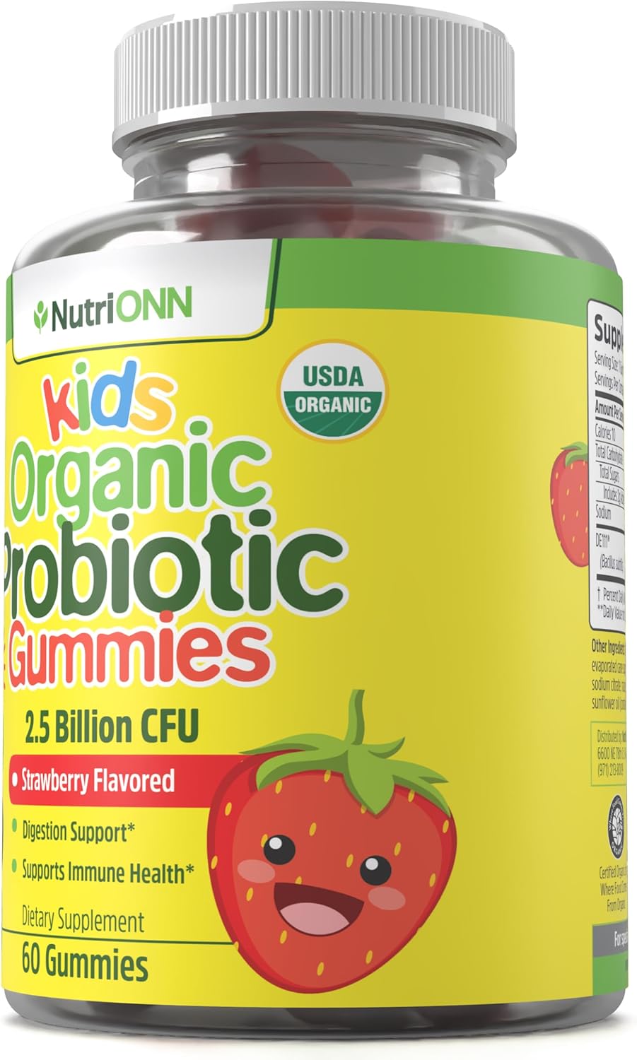 Organic Kids Probiotic Gummies - USDA Organic Chewable Probiotics for Kids - 60 Delicious Gummies - Child Digestive, Immune Support & Gut Health Supplement - Vegan & Non-GMO