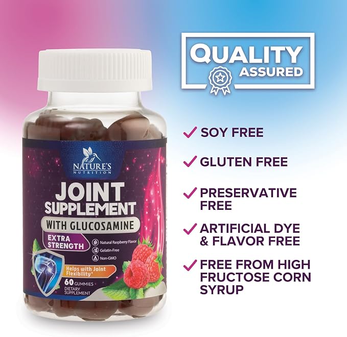 Joint Support Gummies - Glucosamine Plus Vitamin E Nature's Joint Support Supplement for Occasional Discomfort for Back, Knees & Hands - Cartilage & Joint Health & Flexibility Support - 60 Gummies