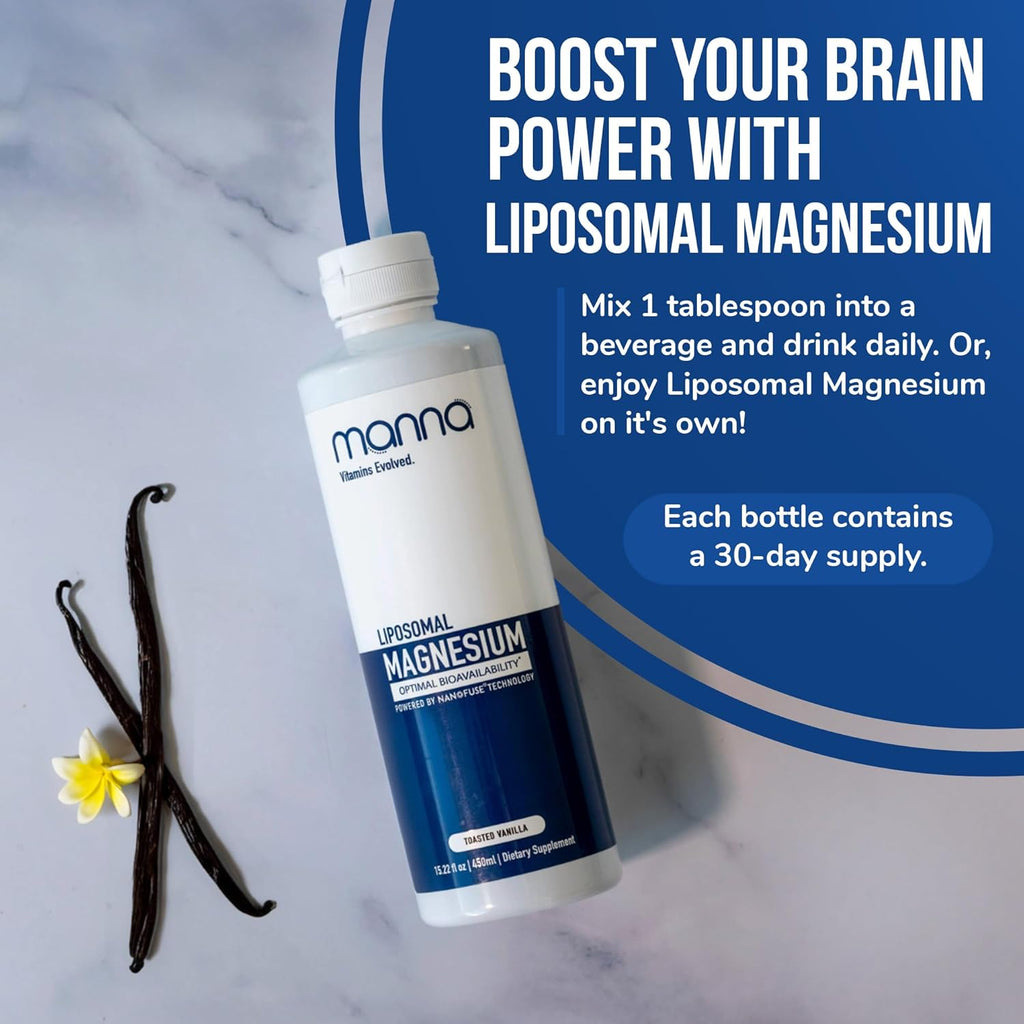Manna Vitamins Evolved - Liposomal Magnesium, High Absorption Magnesium Glycinate Liquid for Women & Men Mineral Supplement