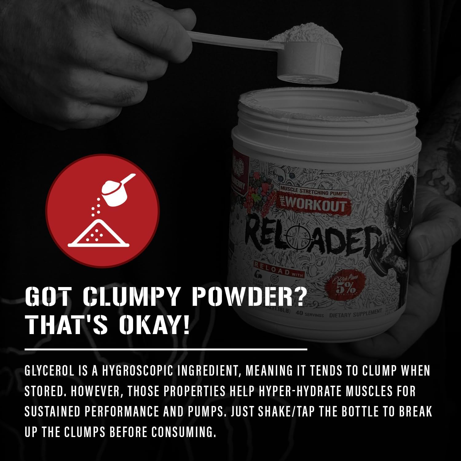 5% Nutrition Rich Piana Reloaded High Stim Pre-Workout | Ultra Energy, Focus, Pumps, Power & Endurance | Citrulline, GlycerSize, Nitrosigine, Creatine, Choline, Huperzine A (Frostbite)
