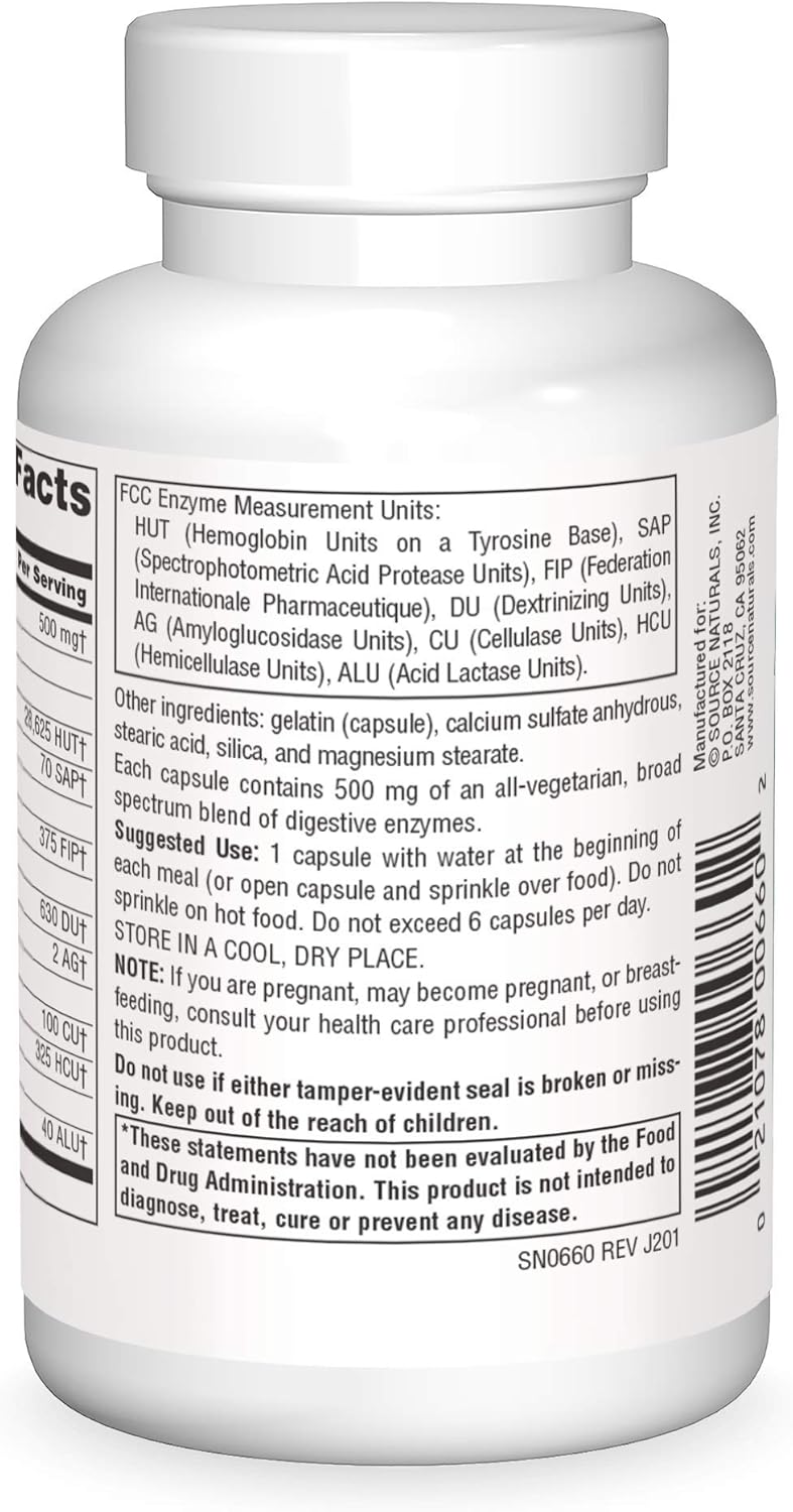 Source Naturals Essential Enzymes 500mg Bio-Aligned Multiple Supplement Herbal Defense for Digestion, Gas & Constipation Relief - Strong Immune System Support* - 120 Capsules