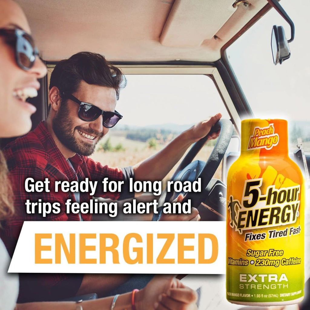 5-hour ENERGY Extra Strength Energy Shot, Peach Mango Flavor, Zero Calories & Sugar-Free 230 mg Caffeinated Shot, Amino Acids & B Vitamins, Dietary Supplements, 1.93 oz., 30 Count