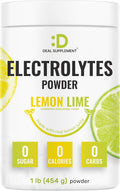 Electrolytes Powder, 1lb (69 Servings) – No Sugar, Lemon Lime – Hydration Supplement Drink Mix – High Potassium 1,000mg Per Serving, Manganese & Magnesium – Natural Hydration & Energy – Keto Friendly