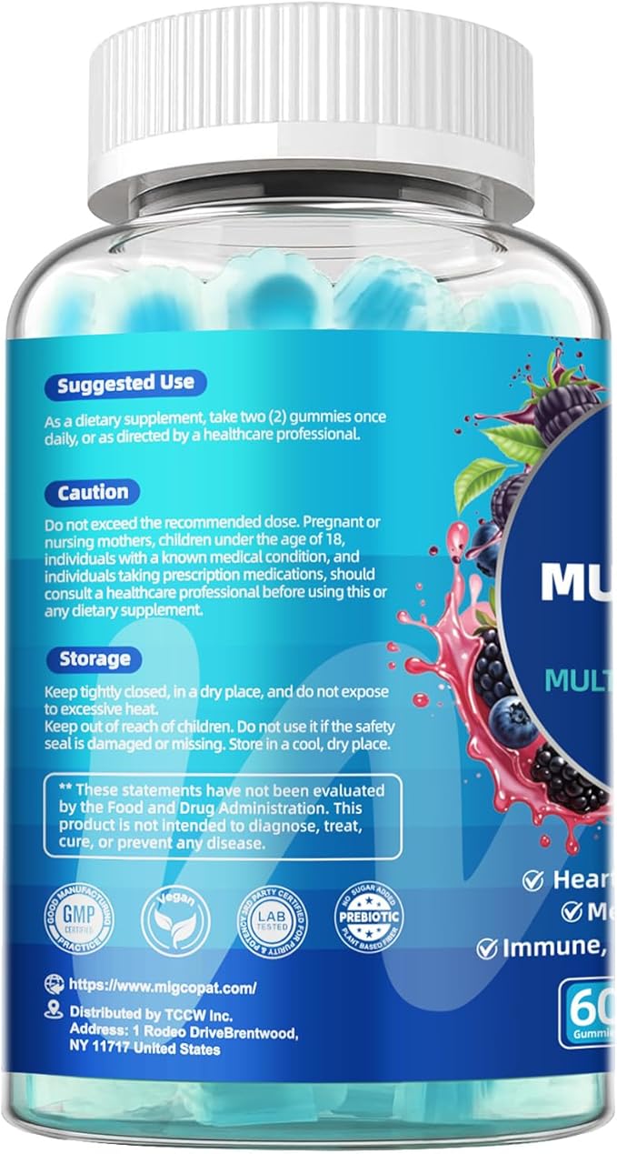 2-Pack Multivitamin for Men, Mens Multivitamins Gummies w/Omega-3, Probiotics, Inositol, Folate, Male Support Blend, Vitamins A, C, D, E, B - Support Heart, Brain, Muscle, Energy, Sugar-Free