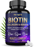 Biotin with Hyaluronic Acid, Keratin, and Collagen Supplements - Hair Growth Vitamins for Women and Men, Healthy Nails and Skin, B1, B2, B3, B6, B7 Complex, USA (120 Capsules)