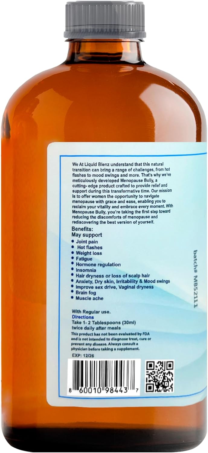 Menopause Bully | Herbal Supplement for Natural Support | Helps Ease Menopause Symptoms & Promote Balance | 32 Oz