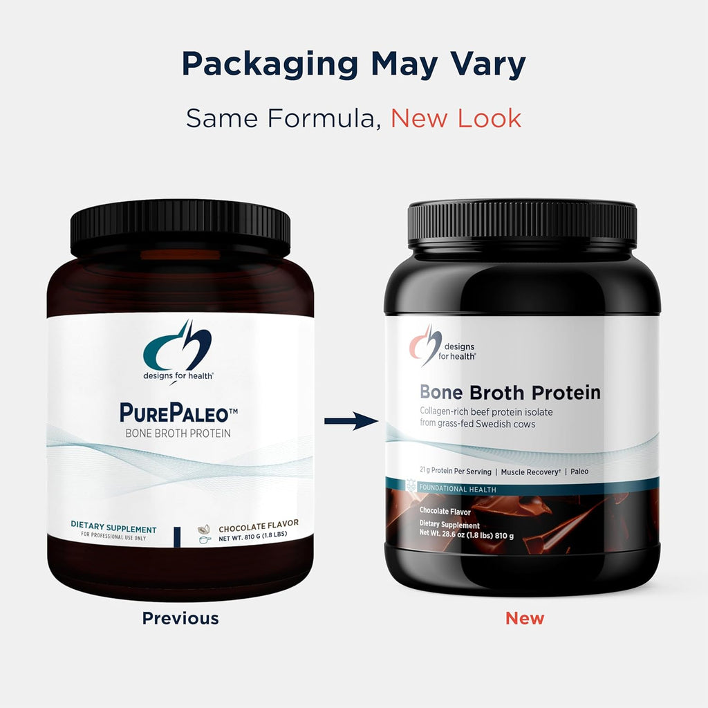 Designs for Health Bone Broth Protein Powder – 21g Grass-Fed, Collagen-Rich Beef Protein Isolate - Chocolate, Paleo, Non-GMO, Dairy-Free (30 Servings / 810g)