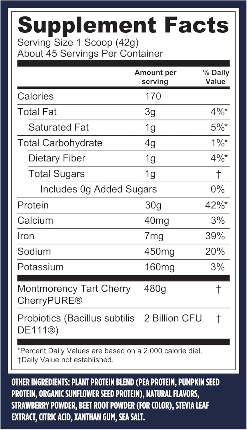 Vega Sport Vegan Protein Powder + Recovery - 30g Plant Based Protein per Serving, Berry, 45 Servings, 5g BCAAs, Probiotics, NSF Certified, For Shakes & Smoothies, 4.2lbs (Packaging May Vary)