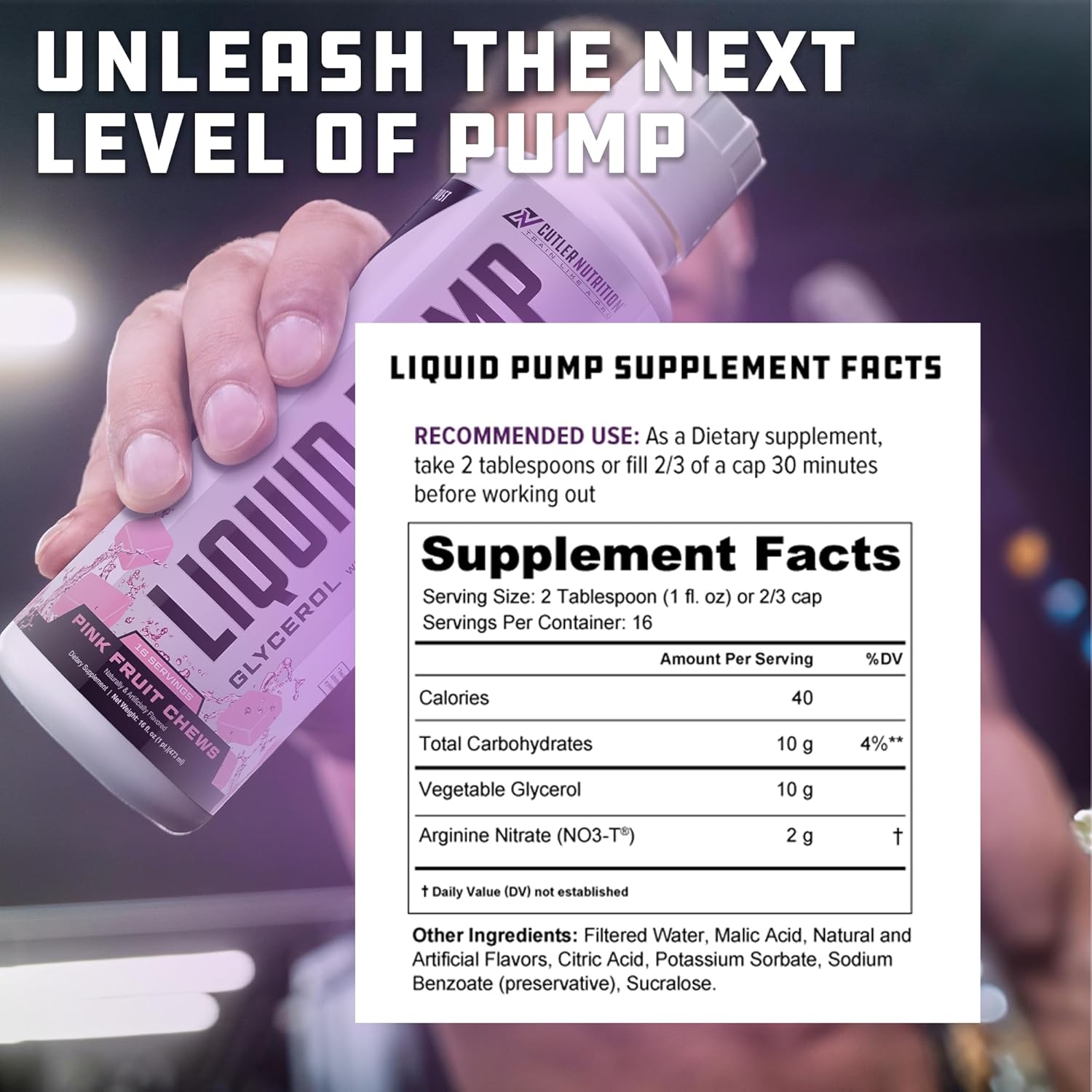 Liquid Pump - Glycerol and Arginine Nitrates for Optimized Pump pre-Workout Liquid Caffeine Free Non stim pre-Workout for Energy and Performance and nictic Oxide Booster | Pink Fruit Chews Flavor
