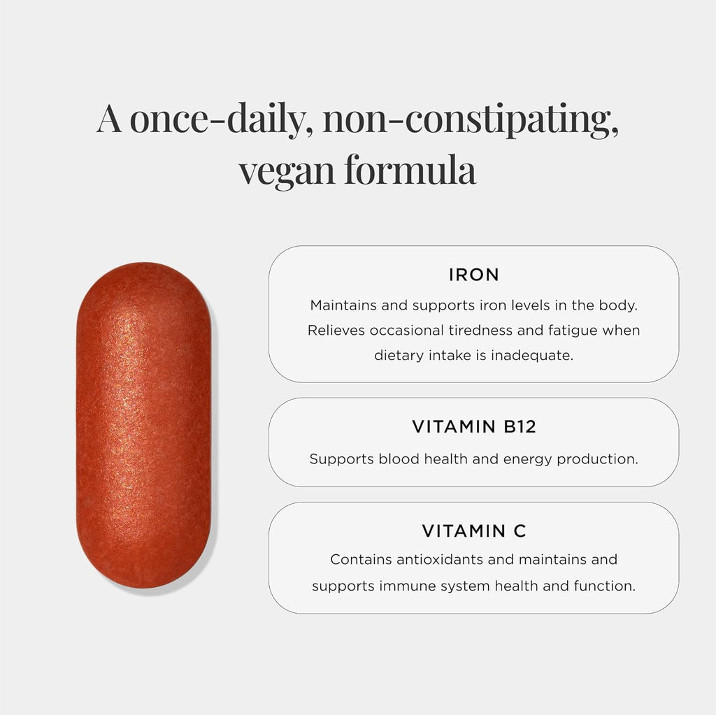JSHealth Vitamins Iron+ Supplement for Energy Support - Iron Deficiency Pills with Vitamin C and Vitamin B12 - No Nausea - (30 Tablets)