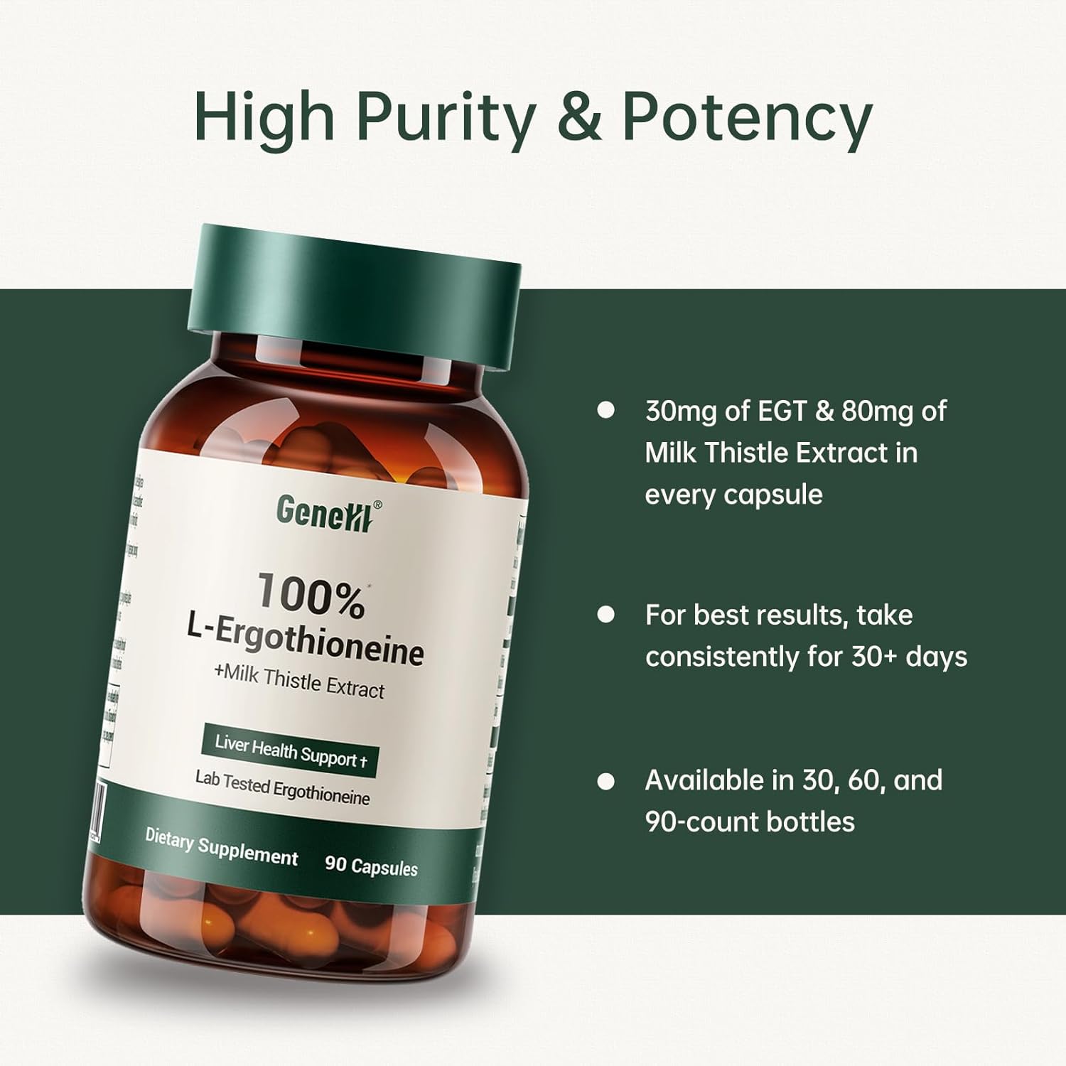 Milk Thistle & L-Ergothioneine Supplement – Advanced Cellular and Liver Health Support – 30mg High-Purity Ergothioneine – Vegan, Non-GMO, 90 Count
