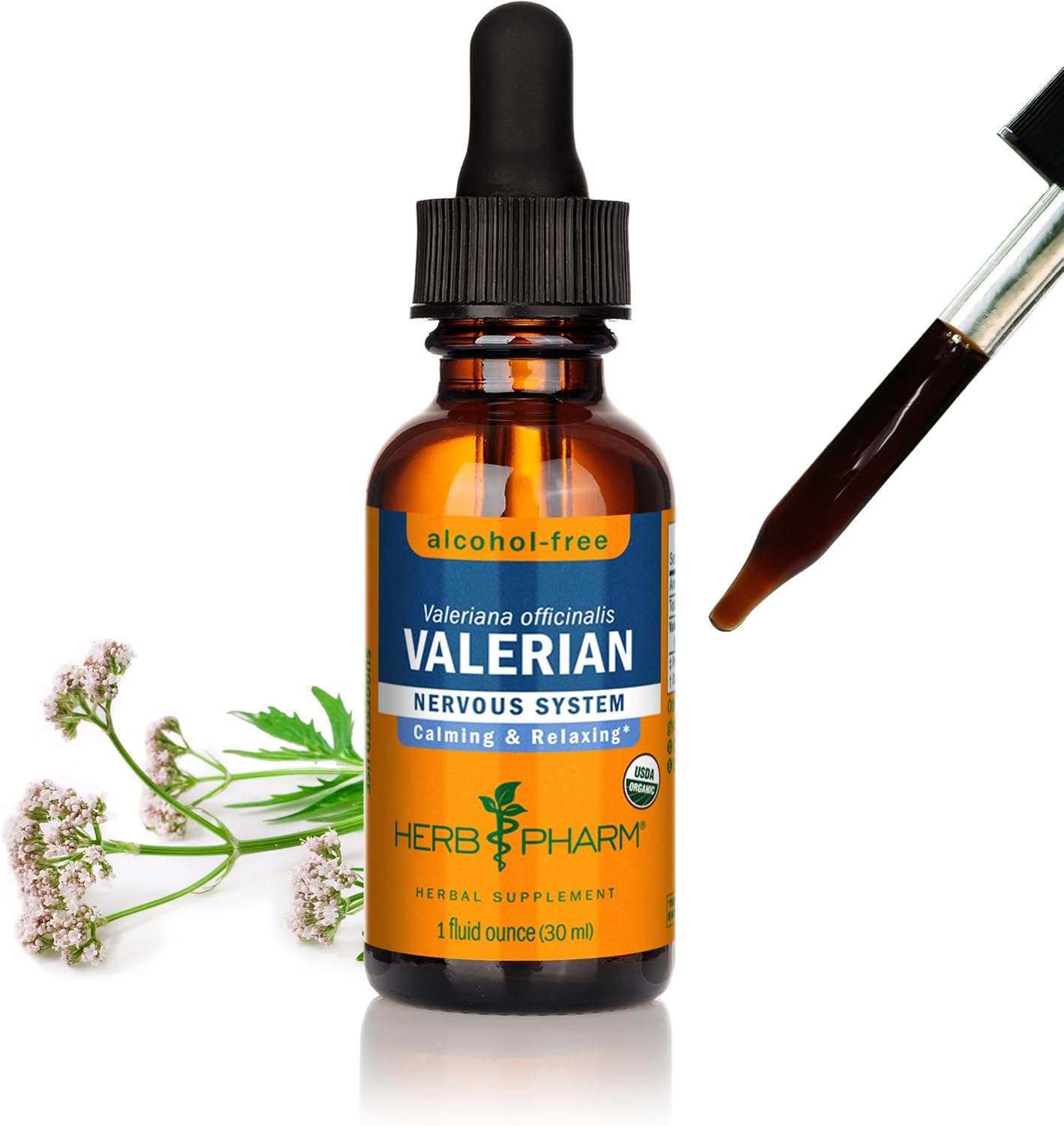 Herb Pharm Organic Valerian Root Liquid Extract, Alcohol-Free: Sleep & Relaxing, Calming Nighttime Sleep Support Supplement, Sugar-Free Herbal Supplement, 1 Oz