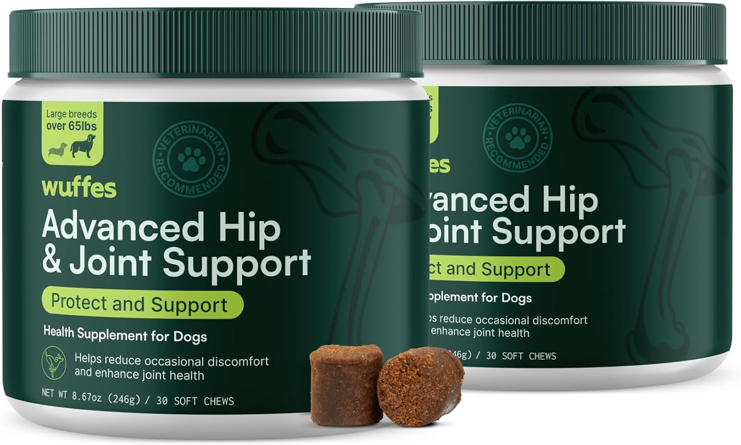 Wuffes Chewable Dog Hip & Joint Supplement - Glucosamine & Chondroitin Chews - Dog Joint Supplements & Vitamins - Extended Joint Care (Large Breed (Over 65 lbs), 60 Chews (Pack of 2))