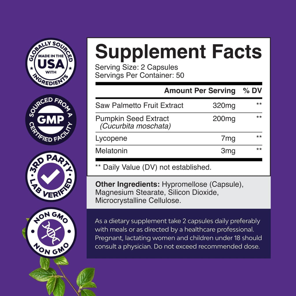 Nighttime Defense Saw Palmetto for Men - Saw Palmetto Extract Prostate Supplement for Men Help Reduce Night Urination Frequency Urgency and Overactive Bladder with Lycopene Pumpkin Seed and Melatonin
